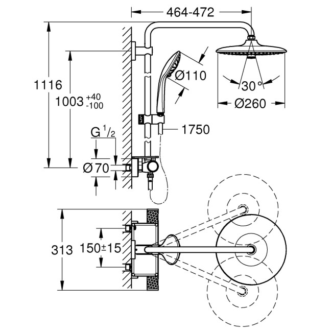 Grohe Vitalio Joy 260 - Cool Touch Thermostatic Mixer Shower Set