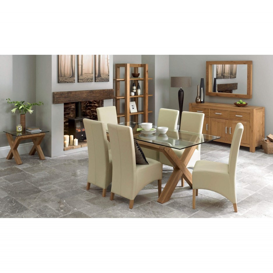 Bentley Designs Lyon Oak 4 Seater Glass Top Dining Table Furniture123