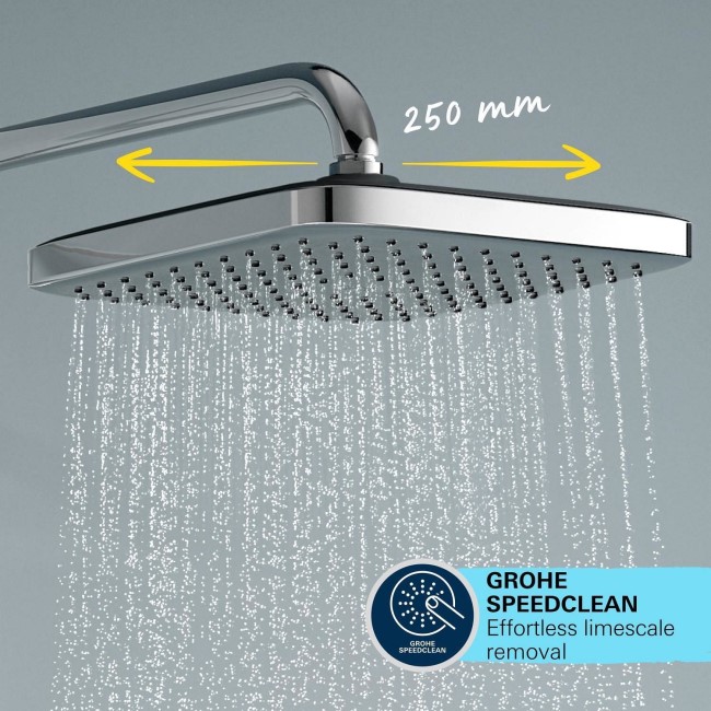 GROHE QuickFix Chrome Vitalio Comfort 250 Shower System with Thermostat for Wall Mounting