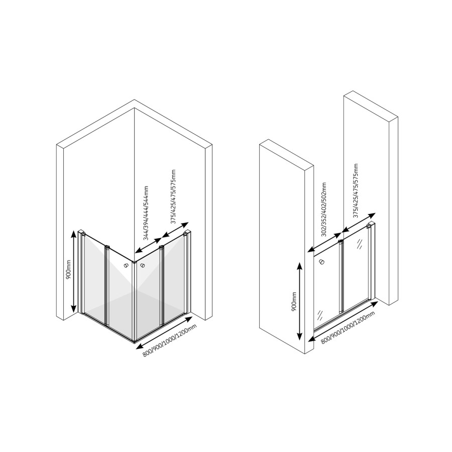 Half Height Shower Door 900mm Chrome - AKW