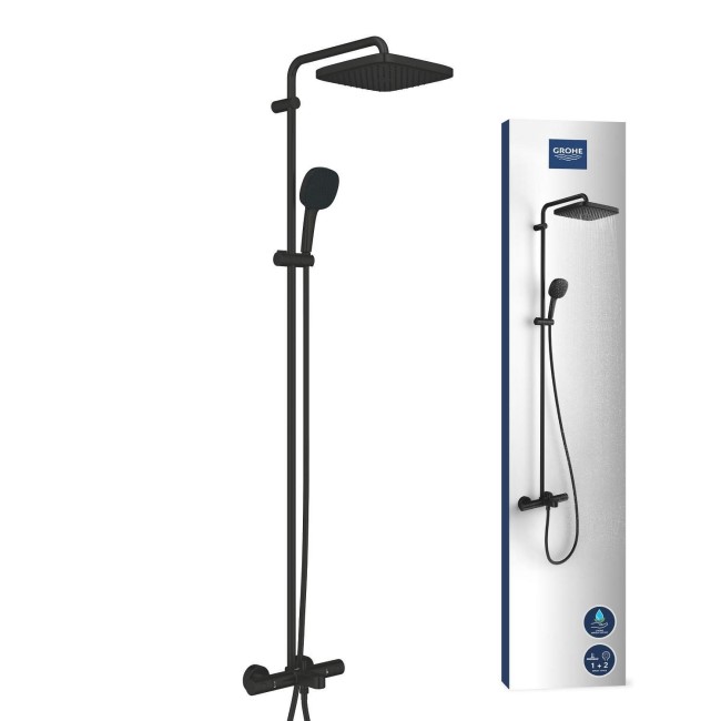 GROHE QuickFix  Black Vitalio Comfort 250 Shower System with Bath Thermostat for Wall Mounting