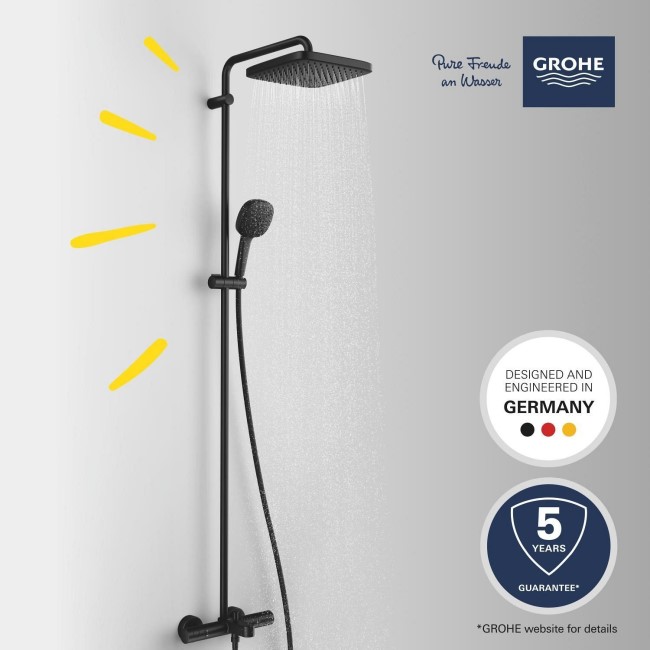 GROHE QuickFix  Black Vitalio Comfort 250 Shower System with Bath Thermostat for Wall Mounting