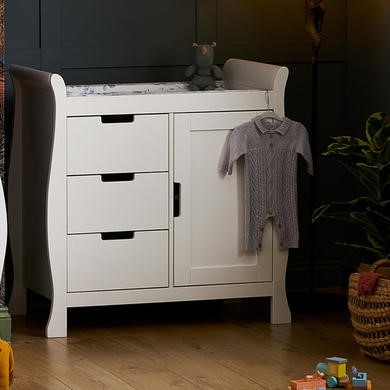 Photo of Stamford white sleigh changing unit with storage - obaby