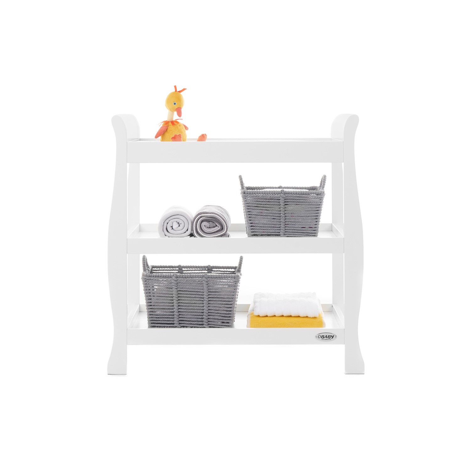 Open Changing Table Stamford White Sleigh Open Changing Table with Storage- Obaby ...