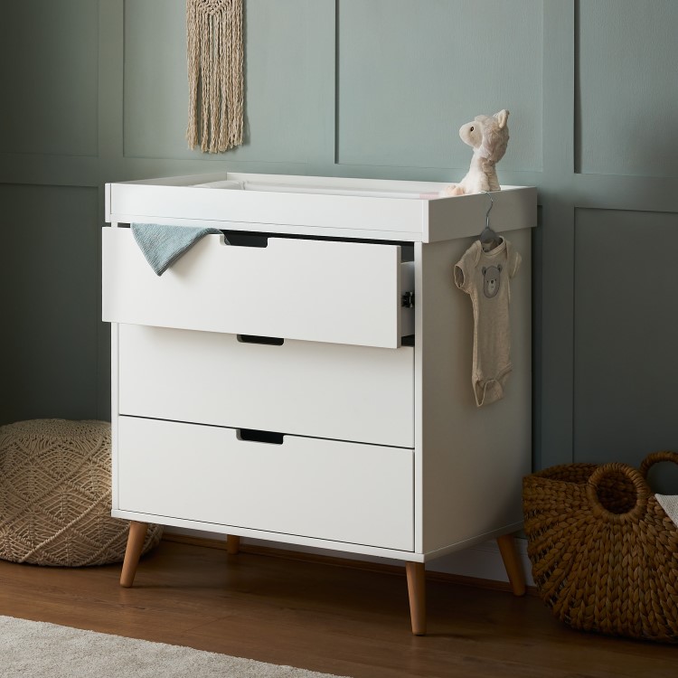 White Two Tone Changing Table with Drawers - Maya - Obaby