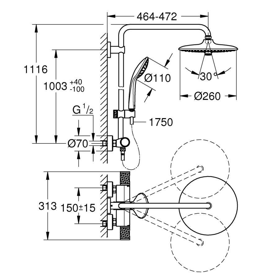 Chrome Thermostatic Mixer Shower System - Grohe Vitalio Joy