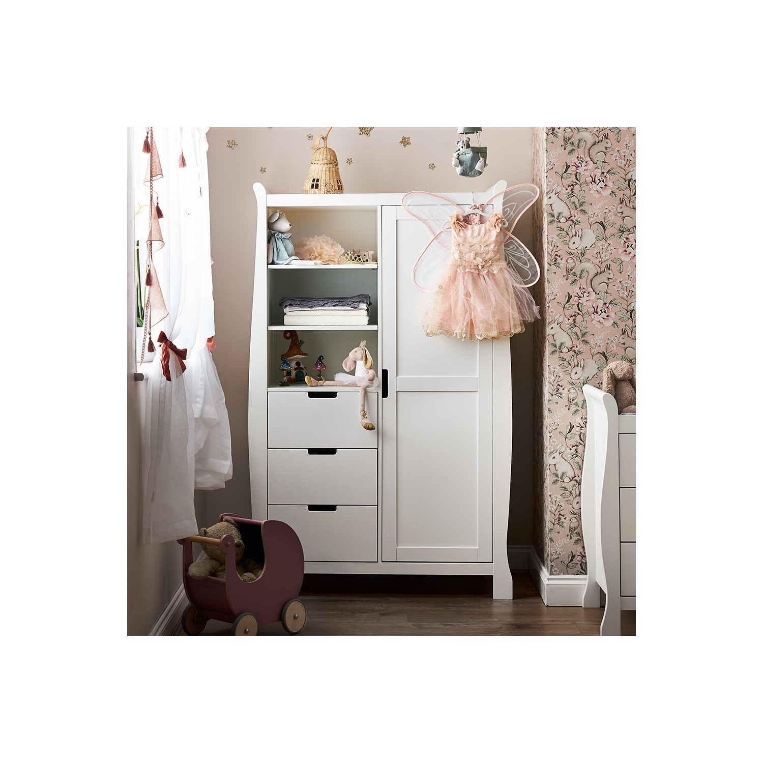 Photo of Nursery wardrobe with drawers and shelves in white - stamford - obaby