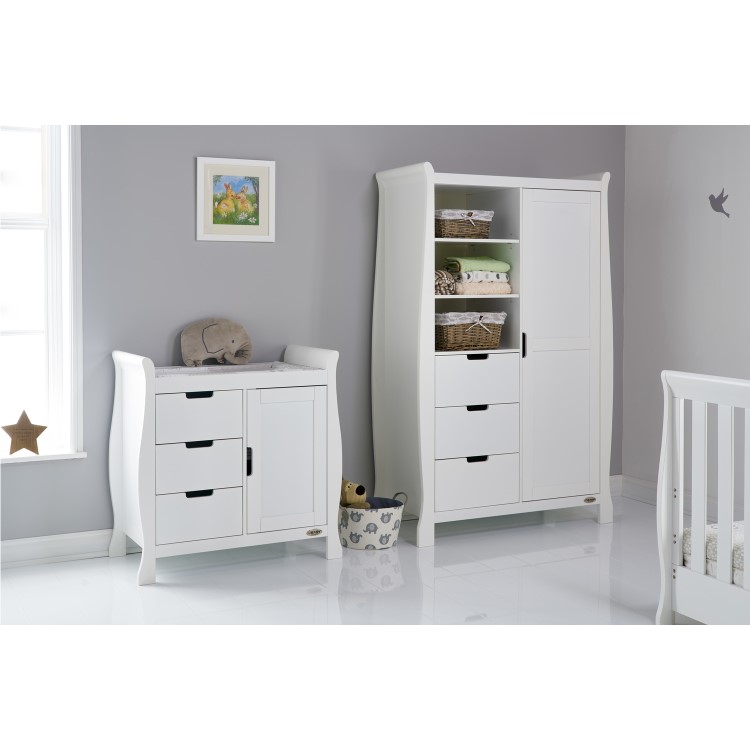 Nursery Wardrobe with Drawers and Shelves in White - Stamford - Obaby