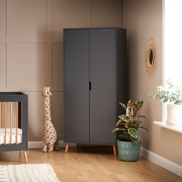 Maya Grey and Wood Double Wardrobe - Obaby