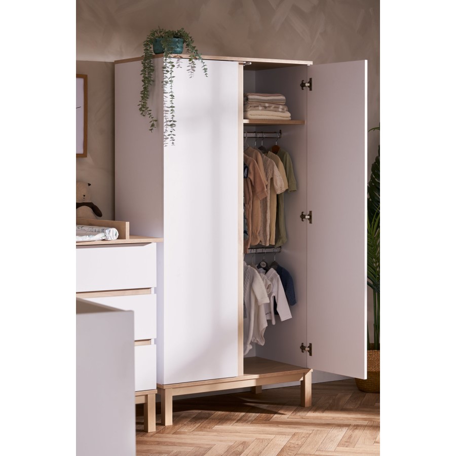 Nursery Wardrobe with Shelf in White - Astrid - Obaby