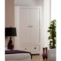 Clearance - Bari High Gloss White 2 Door 2 Drawer Wardrobe