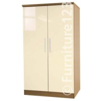 Welcome Furniture Hatherley High Gloss 2 Door Low Wardrobe in Oak and Cream