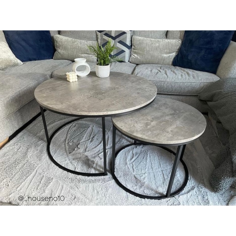 Athens Round Coffee Table Set Concrete Effect Furniture123