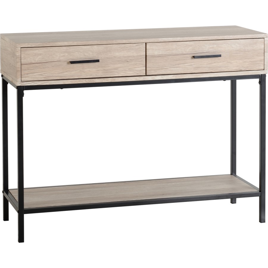 Warwick Console Table in Oak and Metal with 2 Drawers