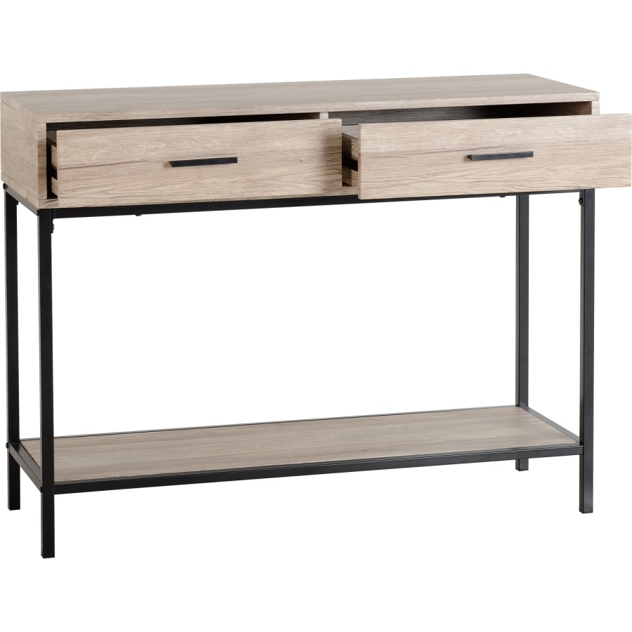 Warwick Console Table in Oak and Metal with 2 Drawers