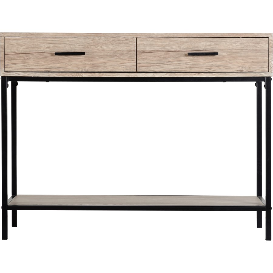 Warwick Console Table in Oak and Metal with 2 Drawers