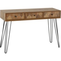 Ottawa Oak Effect & Black 3 Drawer Console Table - Seconique