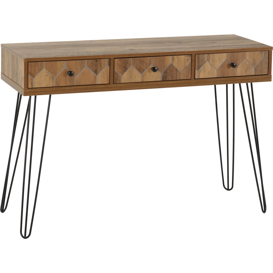 Ottawa Oak Effect & Black 3 Drawer Console Table - Seconique