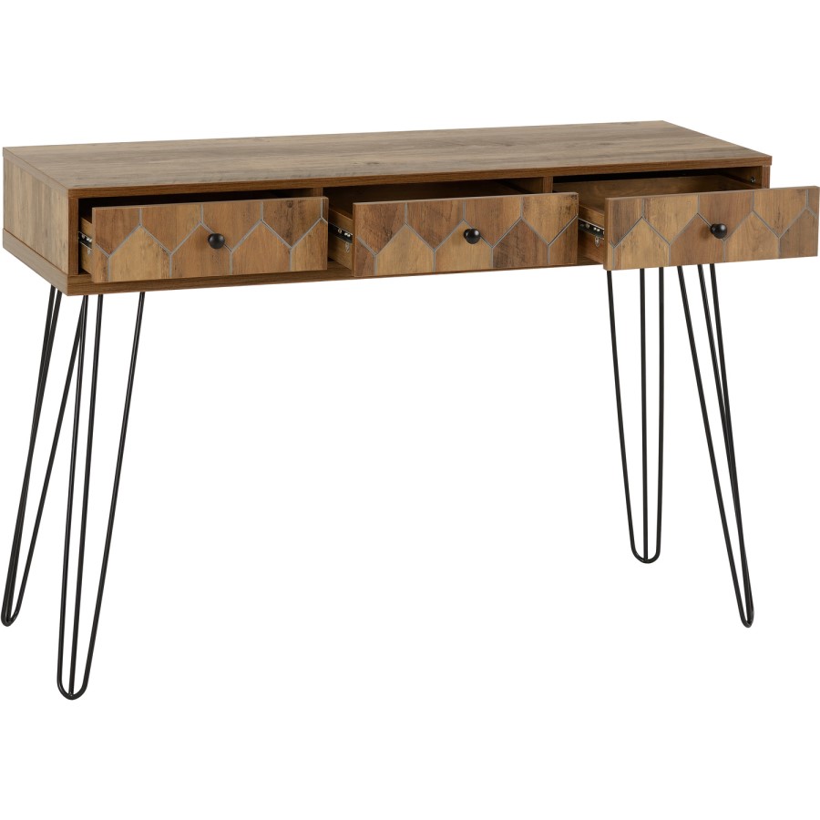 Ottawa Oak Effect & Black 3 Drawer Console Table - Seconique