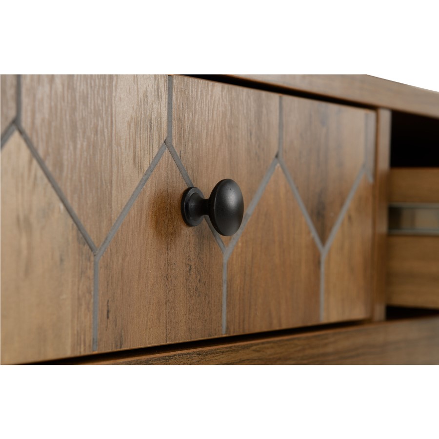 Ottawa Oak Effect & Black 3 Drawer Console Table - Seconique