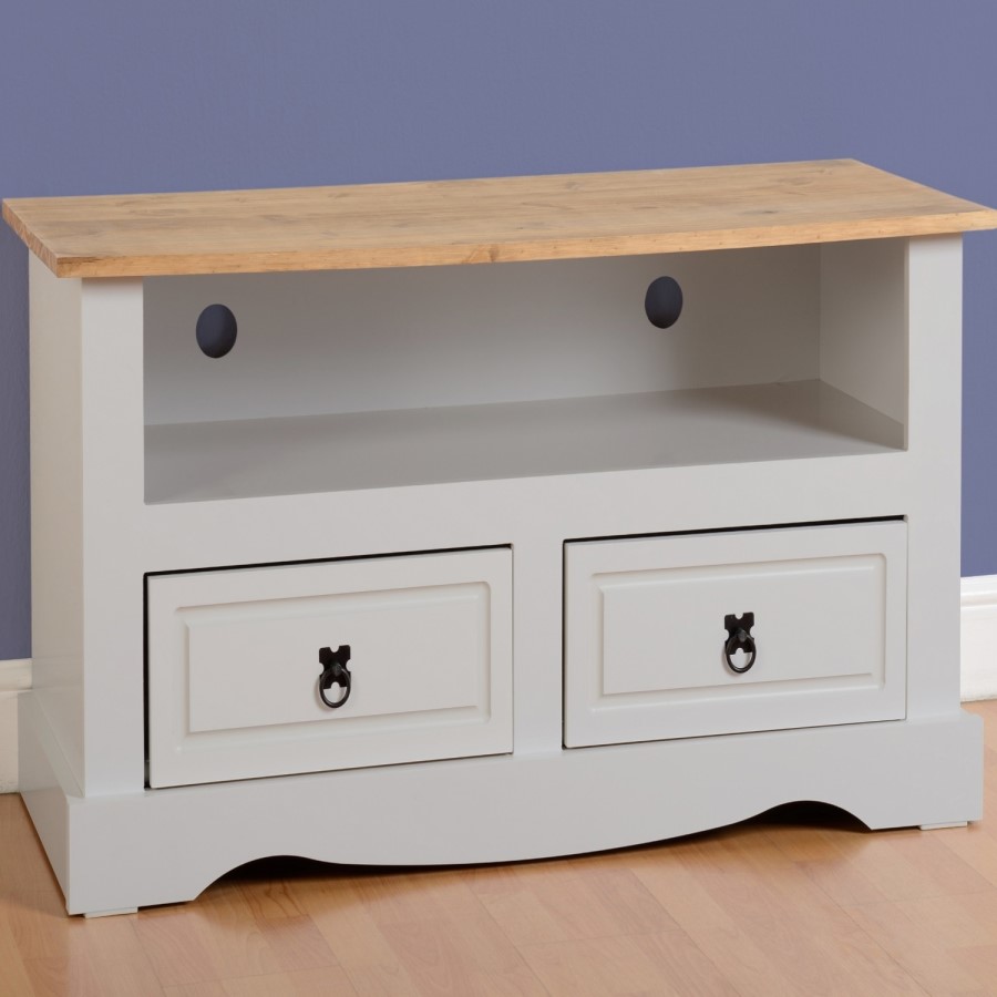 Corona 2 Drawer Flat Screen TV Unit in Grey - TV's up to 42"