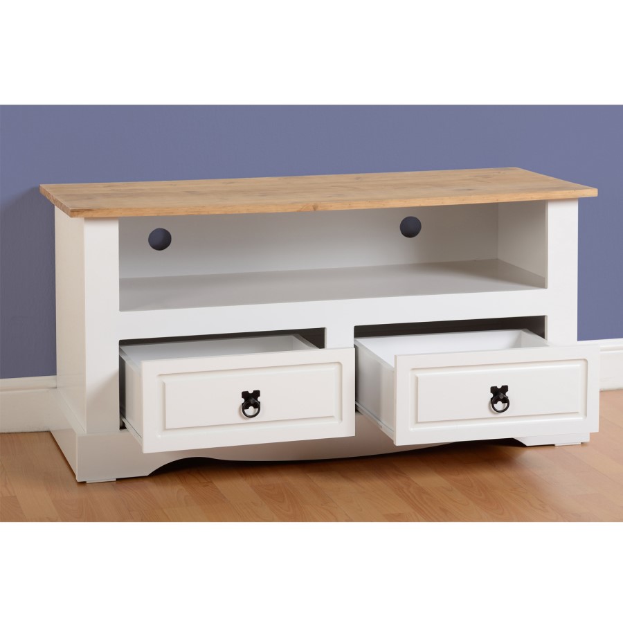 White TV Unit with Drawers & Open Shelf TV's up to 42" - Corona
