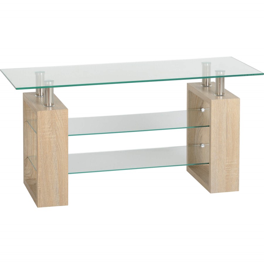 Milan TV Unit in Oak Effect with Glass Shelves - TV's up to 48"