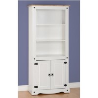 White Display Cabinet in Pine with 2 Cupboards - Corona White Display Cabinet in Pine with 2 Cupboards - Corona