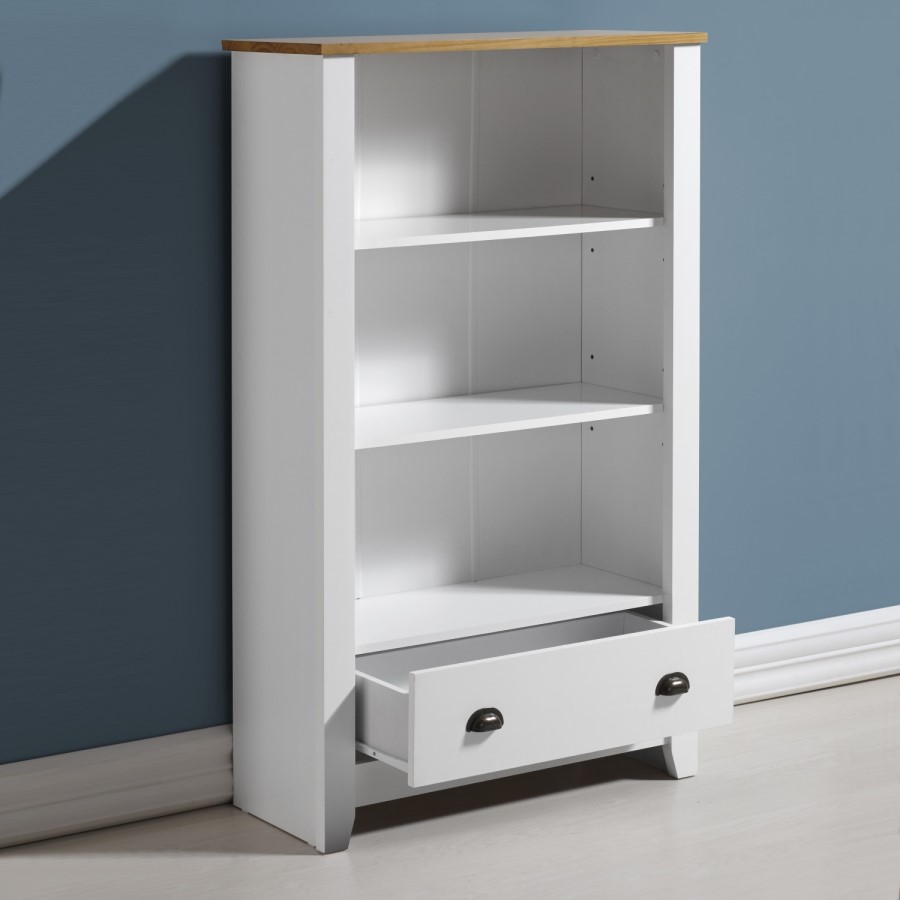 White & Wood Bookcase with 3 Shelves & 2 Drawers - Ludlow