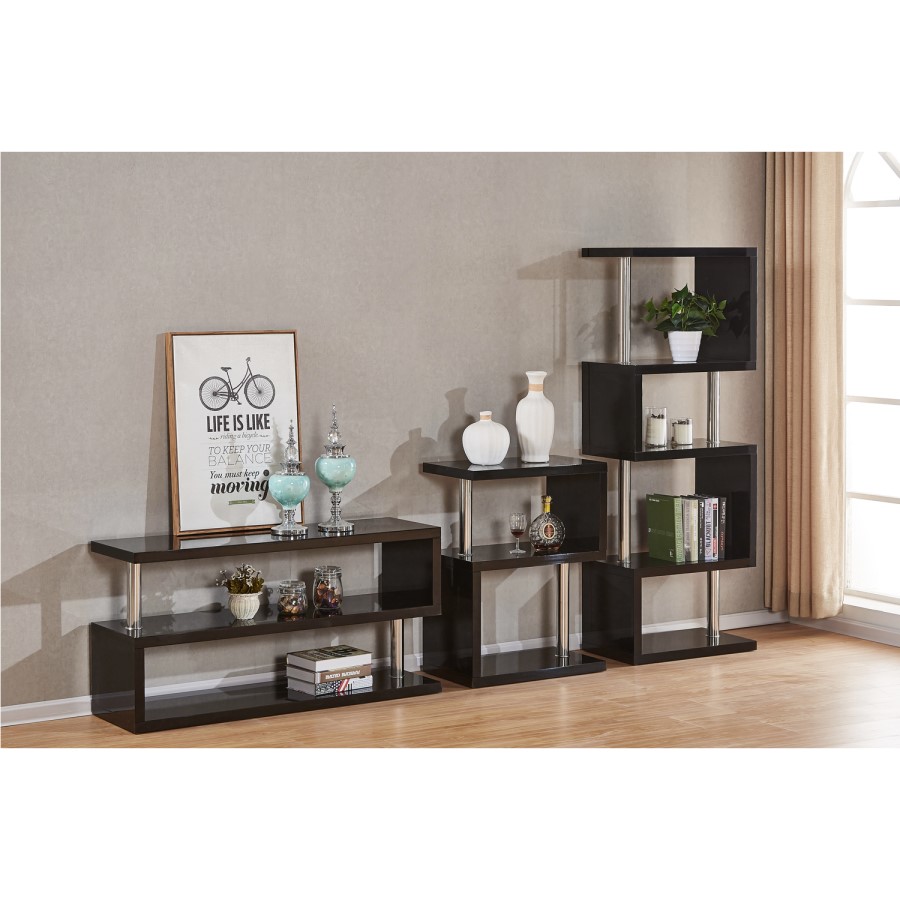 Black Gloss Bookcase with 5 Shelves - Seconique Charisma