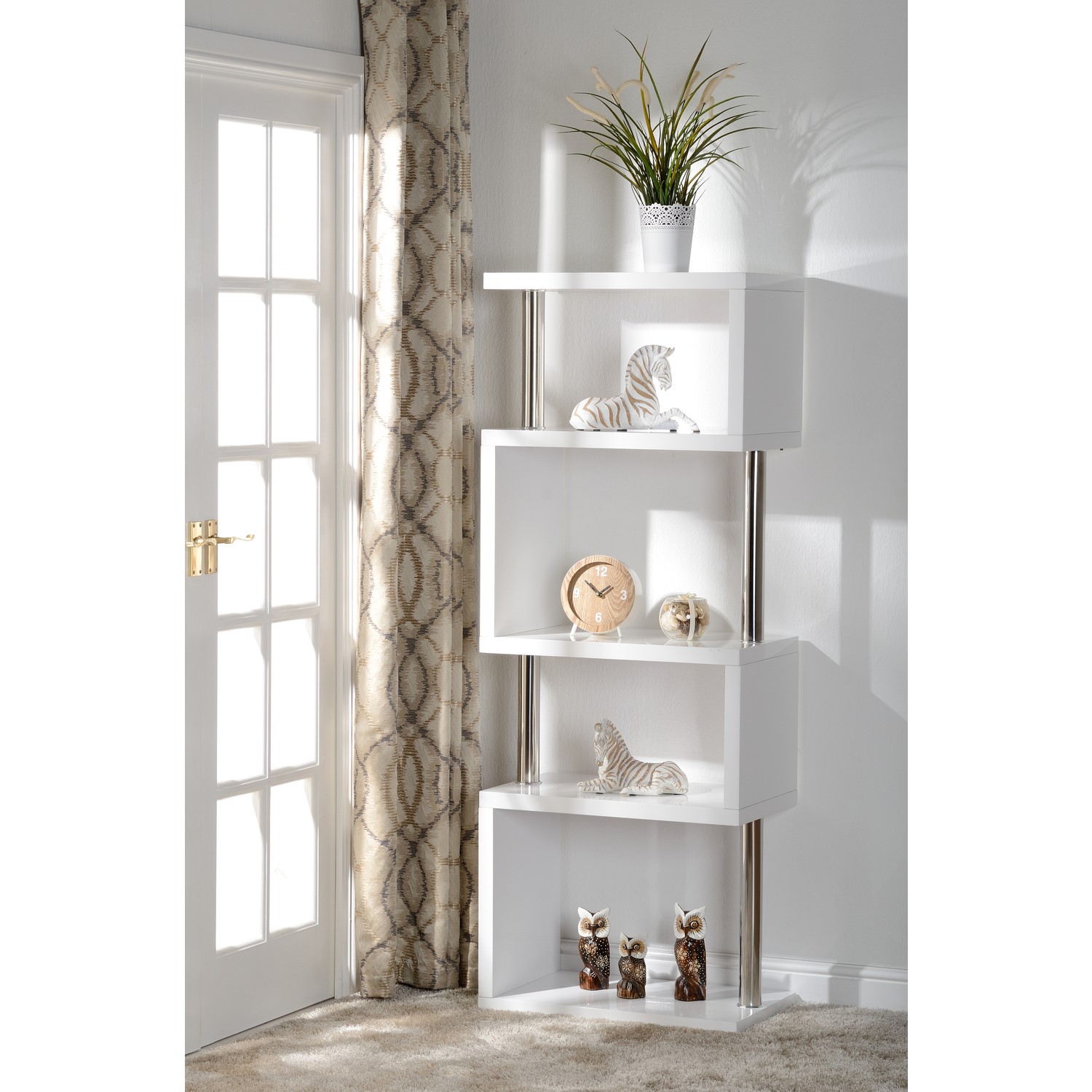 Seconique Charisma 5 Shelf Bookcase, Modern White Gloss Bookcase