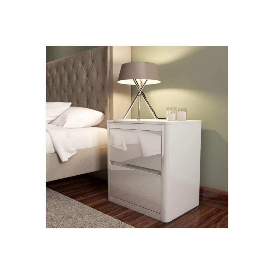 Lexi White High Gloss Bedside Table + Wardrobe + 4 Drawer Chest