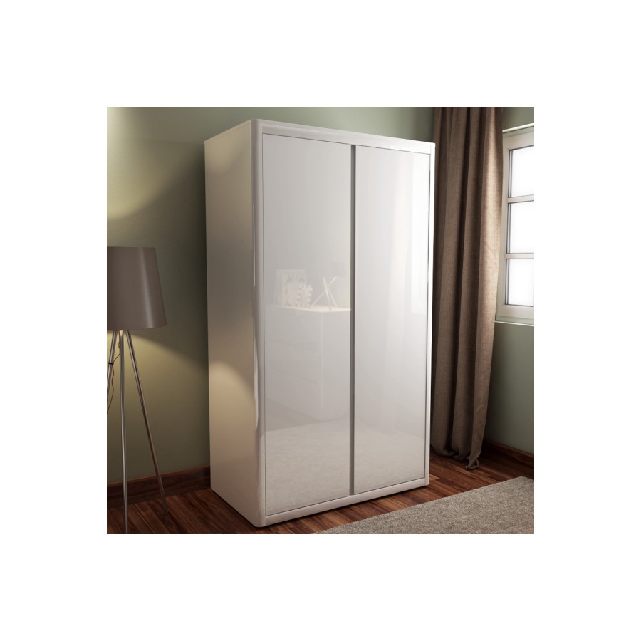 Lexi White High Gloss Bedside Table + Wardrobe + 4 Drawer Chest