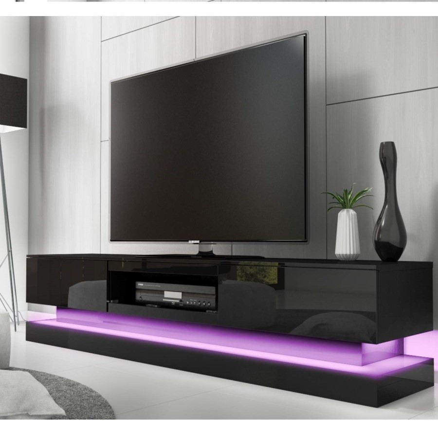 GRADE A1 - Evoque Black High Gloss TV Unit with Lower LED Lighting 