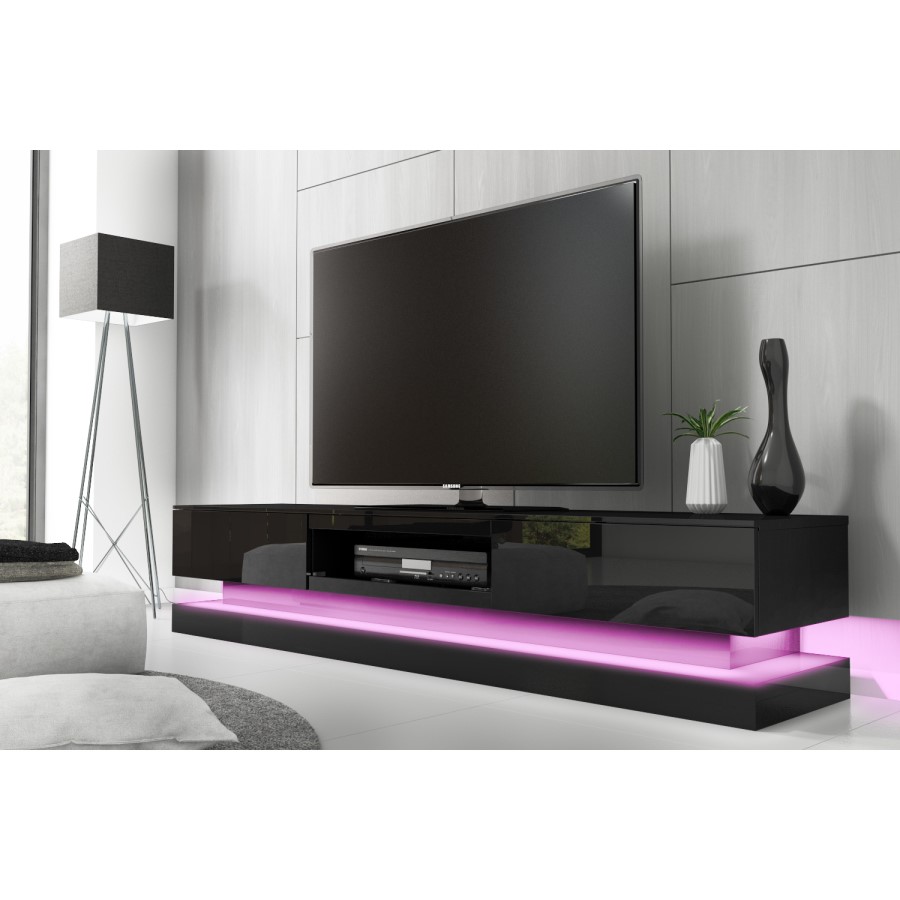 GRADE A1 - Evoque Black High Gloss TV Unit with Lower LED Lighting 