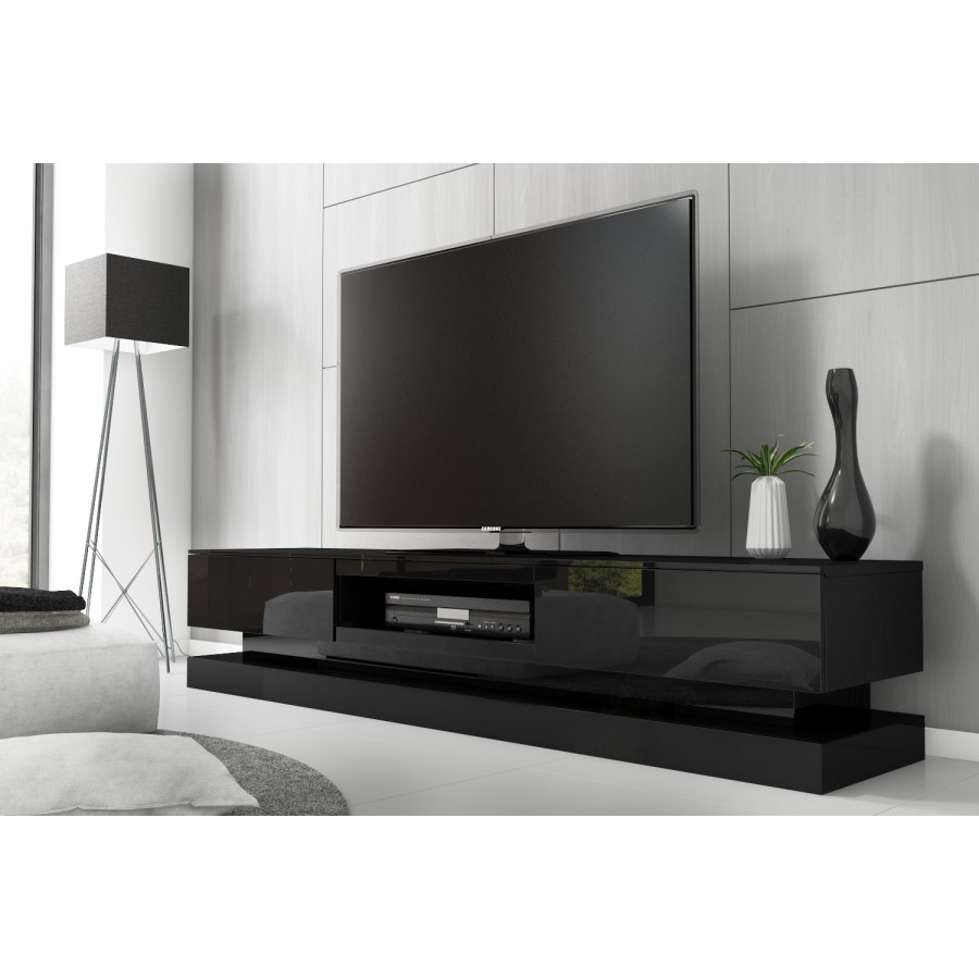 GRADE A1 - Evoque Black High Gloss TV Unit with Lower LED Lighting 