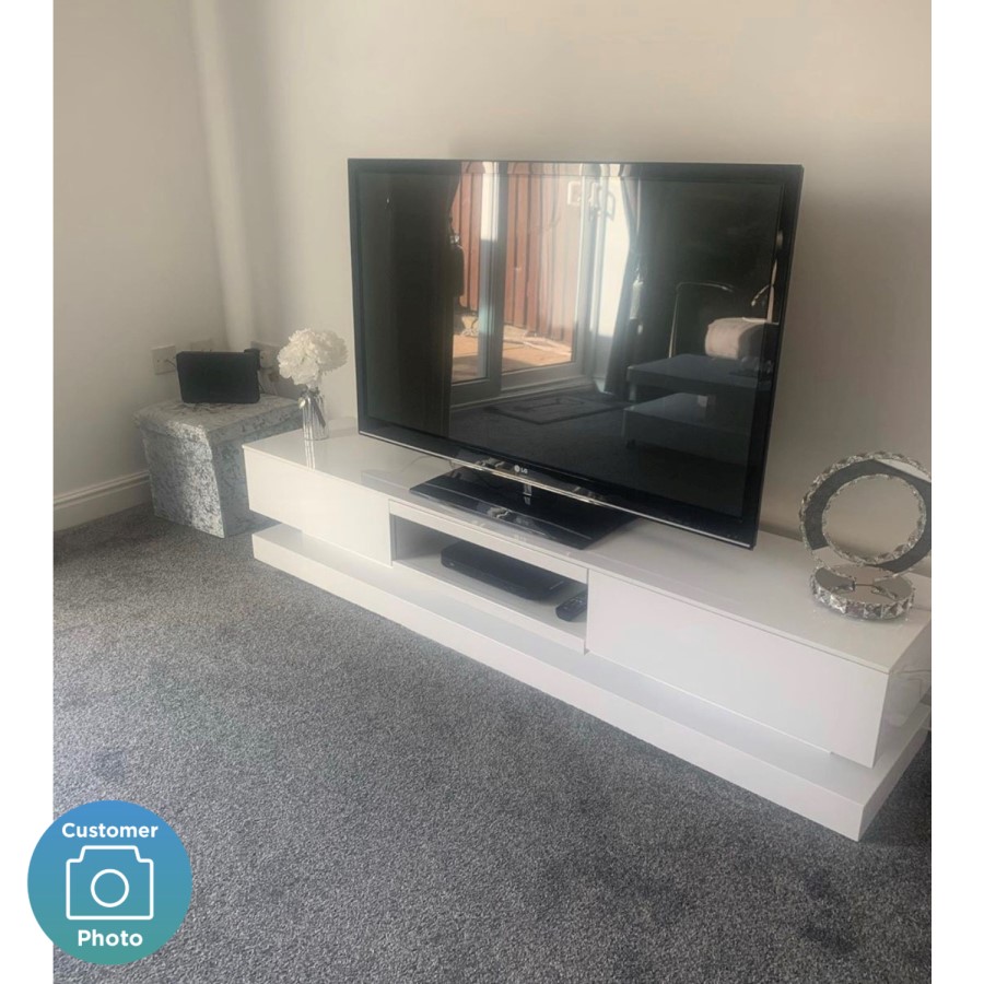 GRADE A1 - Evoque Large White High Gloss TV Unit with LED Lighting - TV's up to 70" 