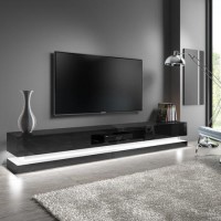 GRADE A2 - Extra Large Black Gloss TV Stand with LEDs- TV's up to 80" - Evoque