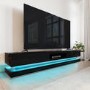 GRADE A1 - Extra Large Black Gloss TV Stand with LEDs- TV's up to 80" - Evoque