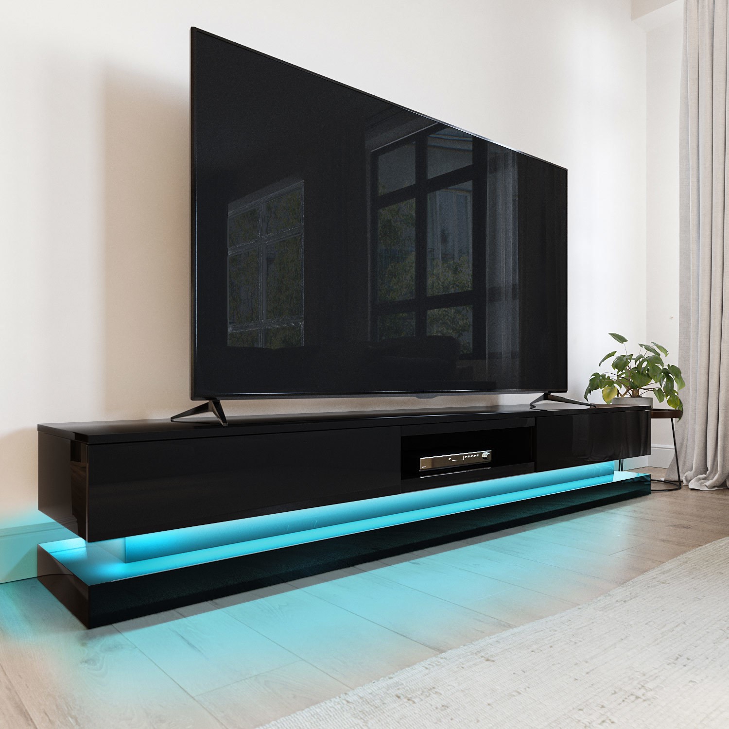 Photo of Wide black gloss tv stand with storage & leds - tvs up to 70 - evoque