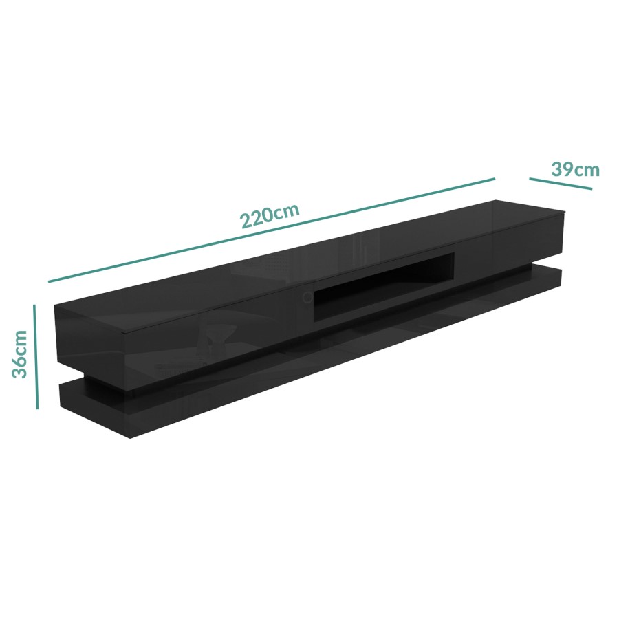 GRADE A2 - Extra Large Black Gloss TV Stand with LEDs- TV's up to 80" - Evoque