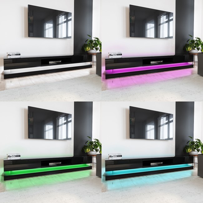 Large Black Gloss TV Stand with Storage & LED Lights - TV's up to 70" - Evoque