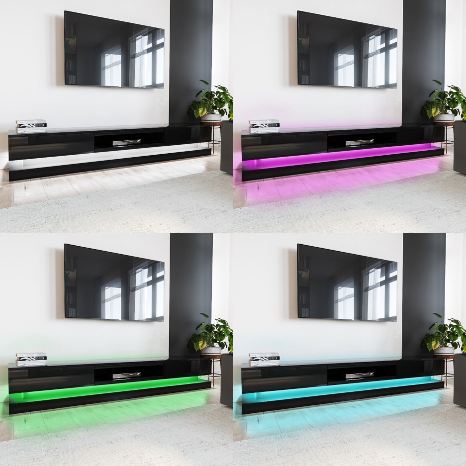 Extra Large Black Gloss TV Stand with LEDs- TV's up to 80 ...