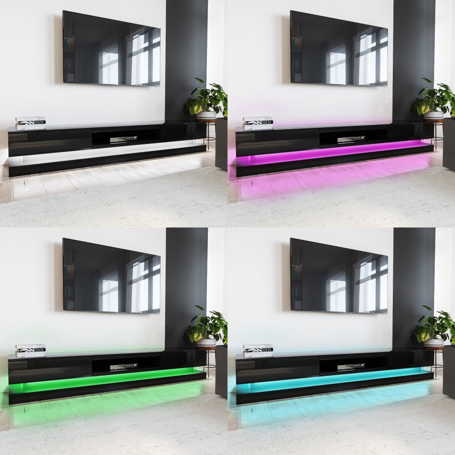 Black Tv Unit With Led Lights Extra Large Black Gloss TV Stand with LEDs- TV's up to 80" - Evoque