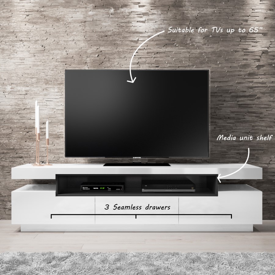 GRADE A1 - Harlow Large White High Gloss TV Unit with Grey Soundbar Shelf