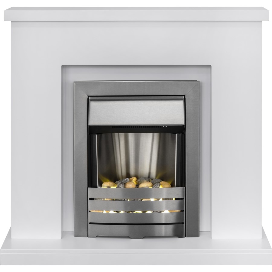 GRADE A1 - Adam Lomond Pure White Surround with Helios Electric Fire in Brushed Steel