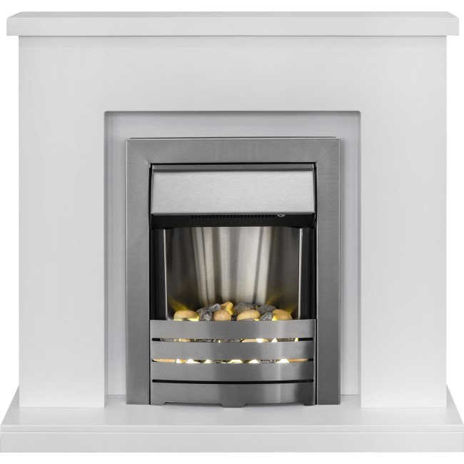 GRADE A2 - Adam Lomond Pure White Surround with Helios Electric Fire in Brushed Steel