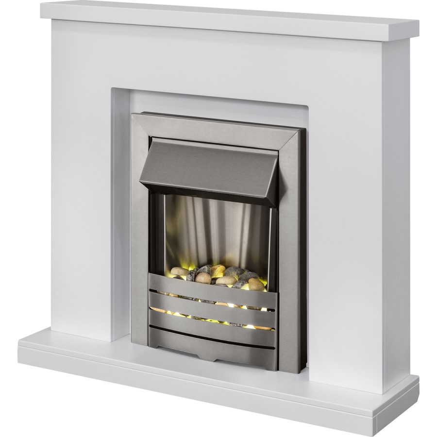GRADE A1 - Adam Lomond Pure White Surround with Helios Electric Fire in Brushed Steel
