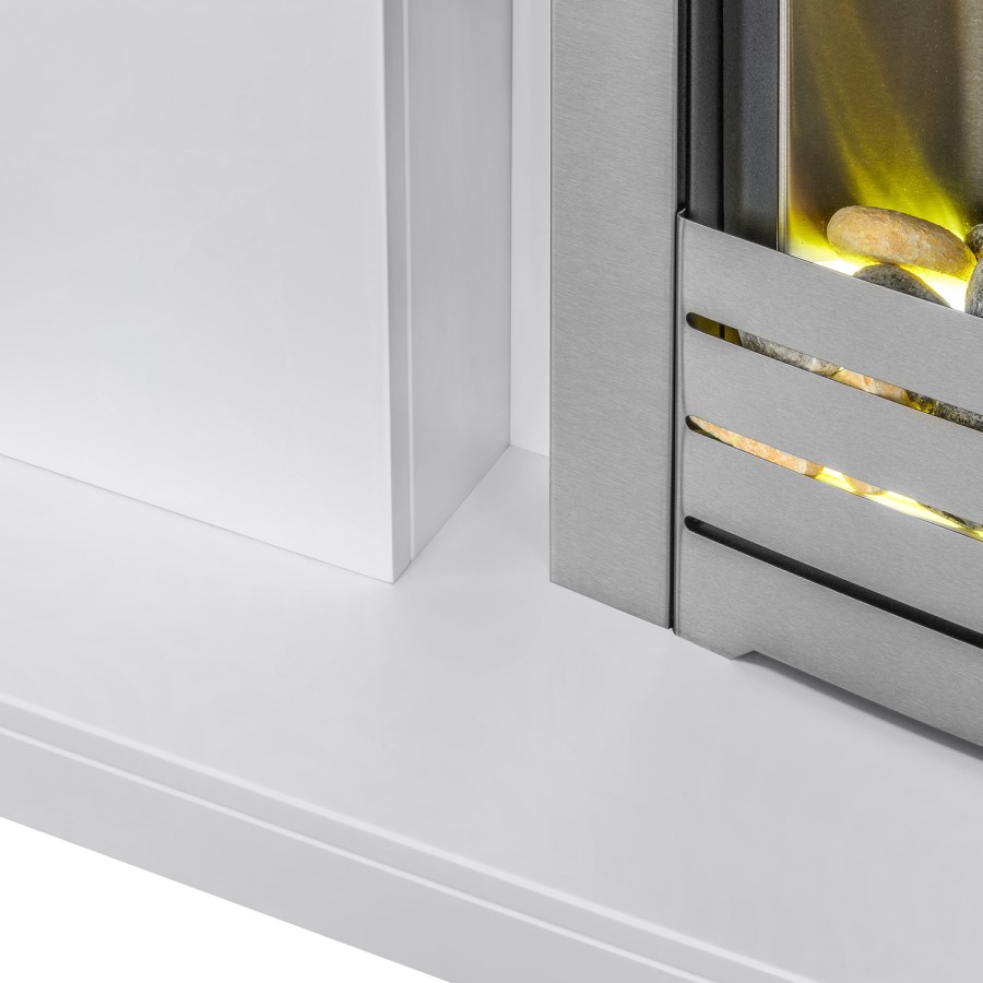 GRADE A1 - Adam Lomond Pure White Surround with Helios Electric Fire in Brushed Steel
