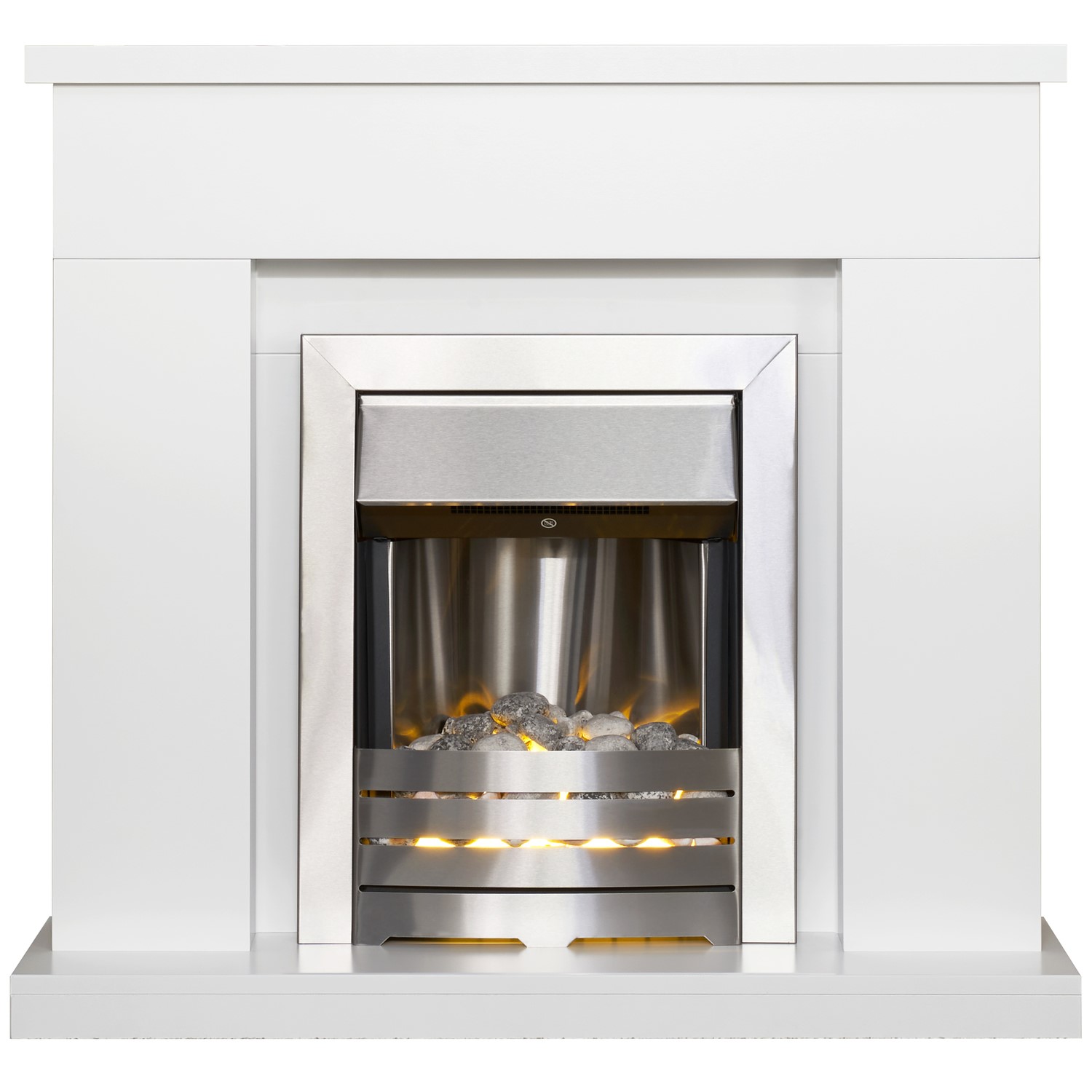 Adam Pure White Surround with Helios Electric Fire in Brushe